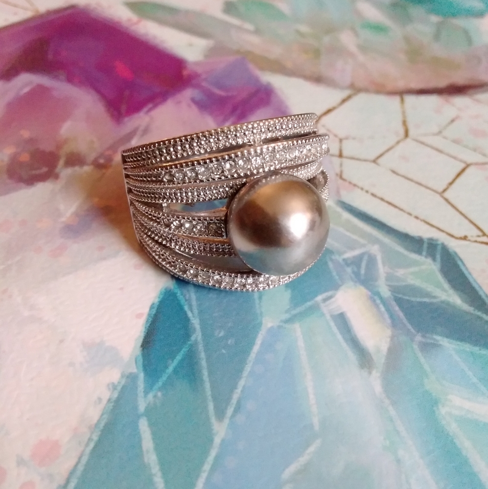NVC Silver Pearl Cocktail Ring